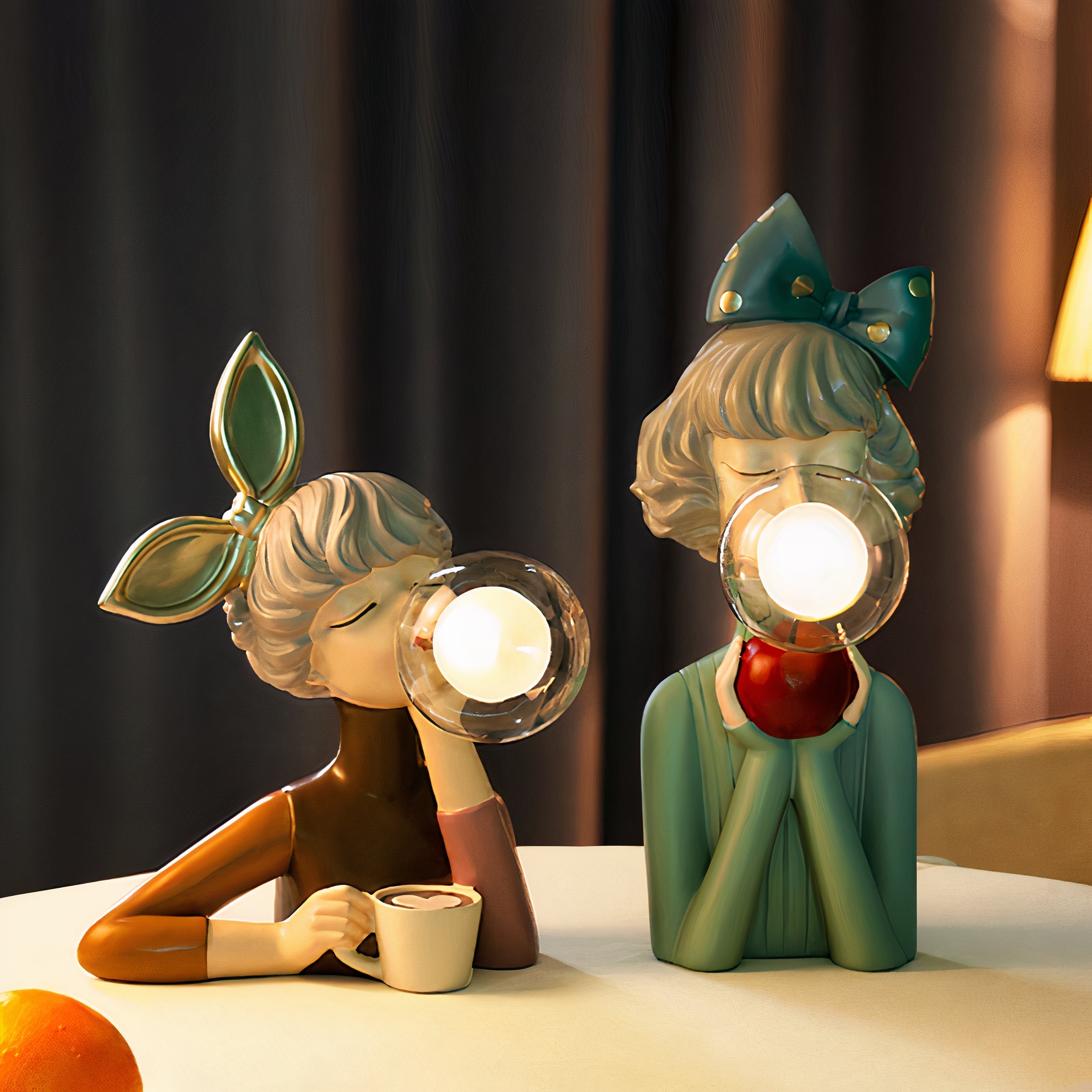 Table Lamp Girl Sculpture Resin Glass Light