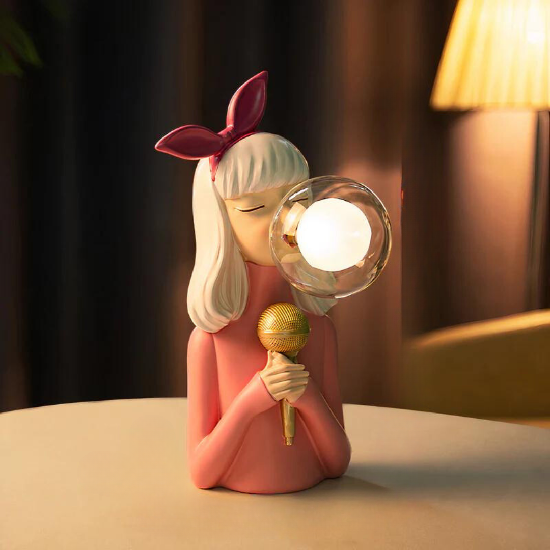 Table Lamp Girl Sculpture Resin Glass Light