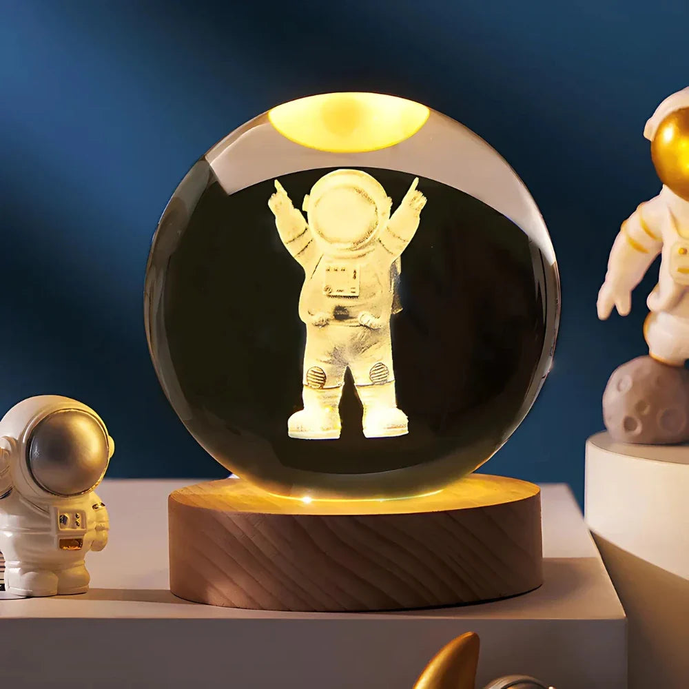 Night Light Wooden Base Crystal Ball Lamp