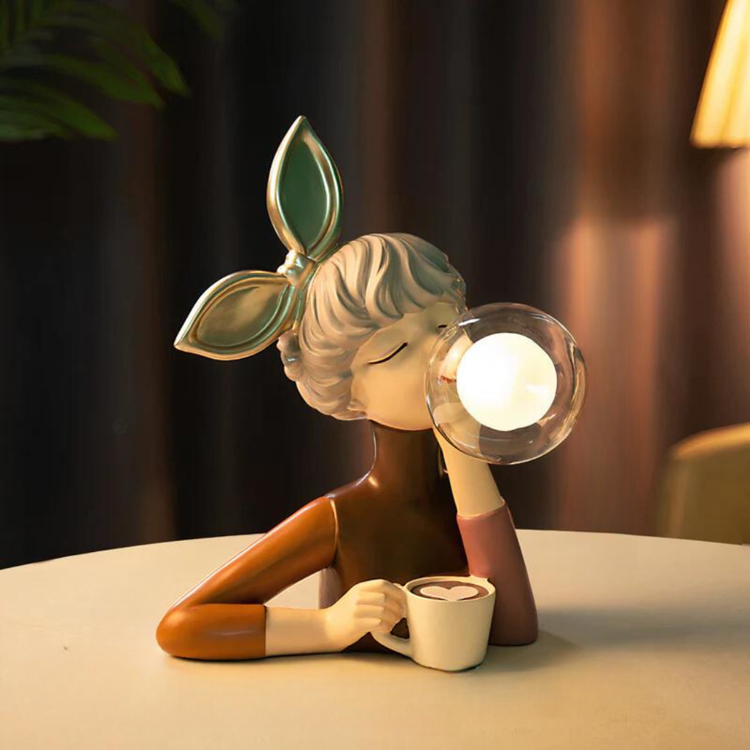 Table Lamp Girl Sculpture Resin Glass Light