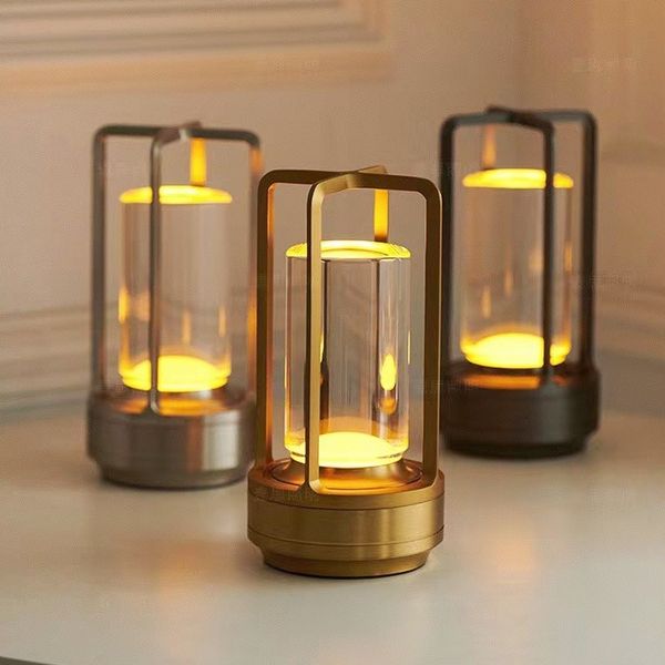 Table Lamp Crystal Glass Rechargeable Light