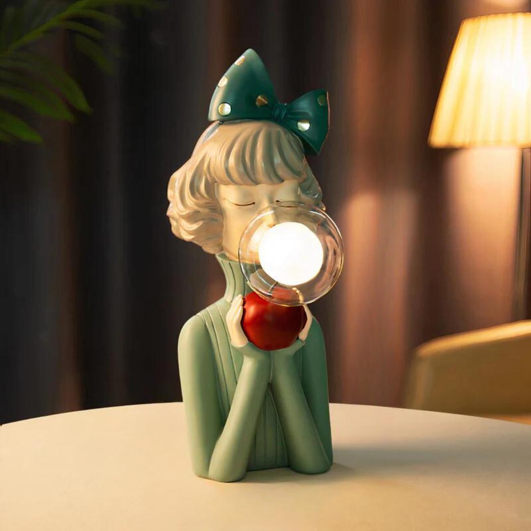 Table Lamp Girl Sculpture Resin Glass Light