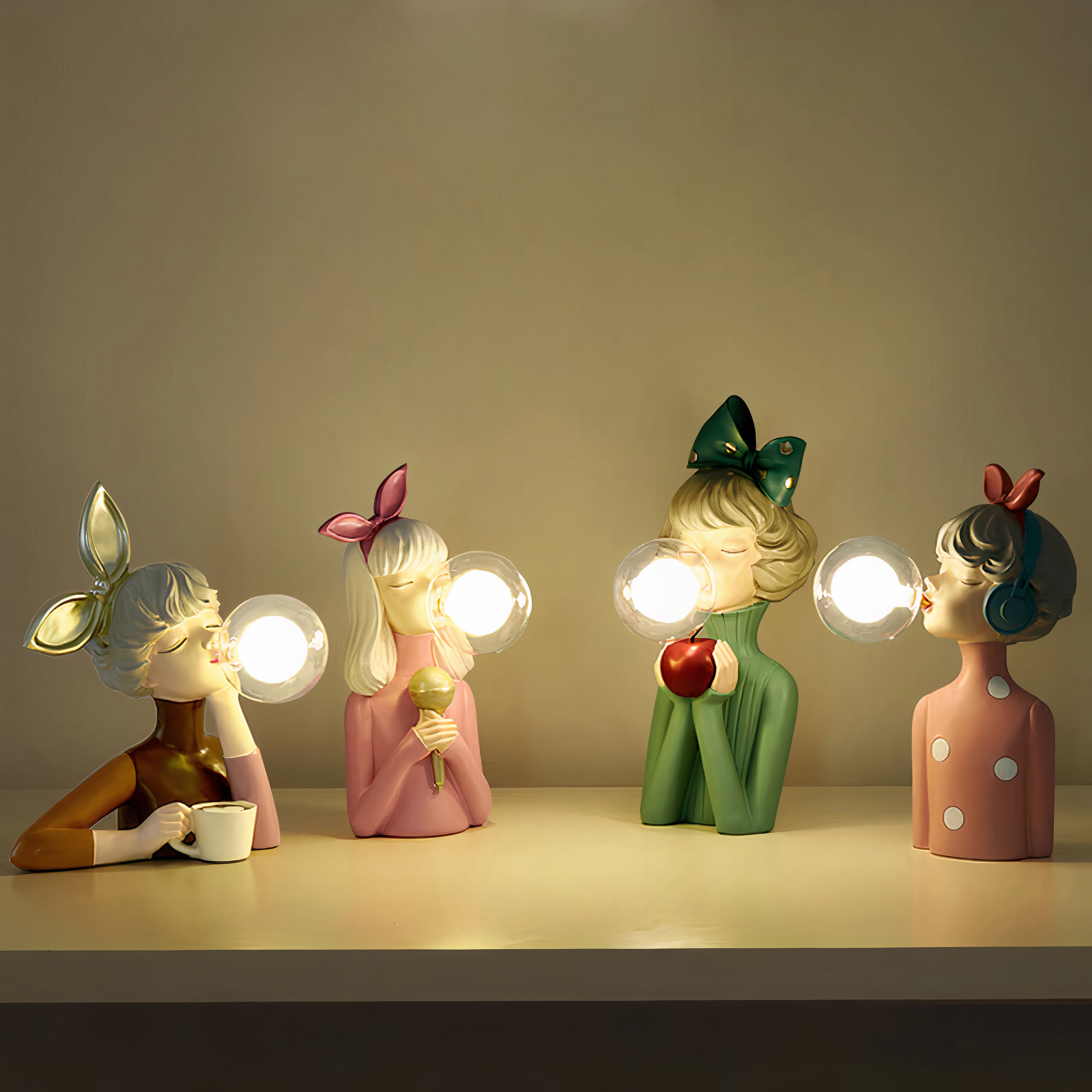 Table Lamp Girl Sculpture Resin Glass Light