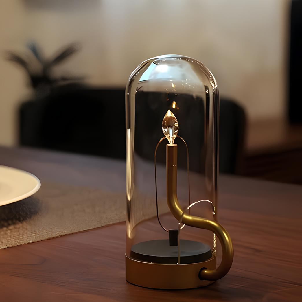 LED Table Lamp Glass Dome Rechargeable Light