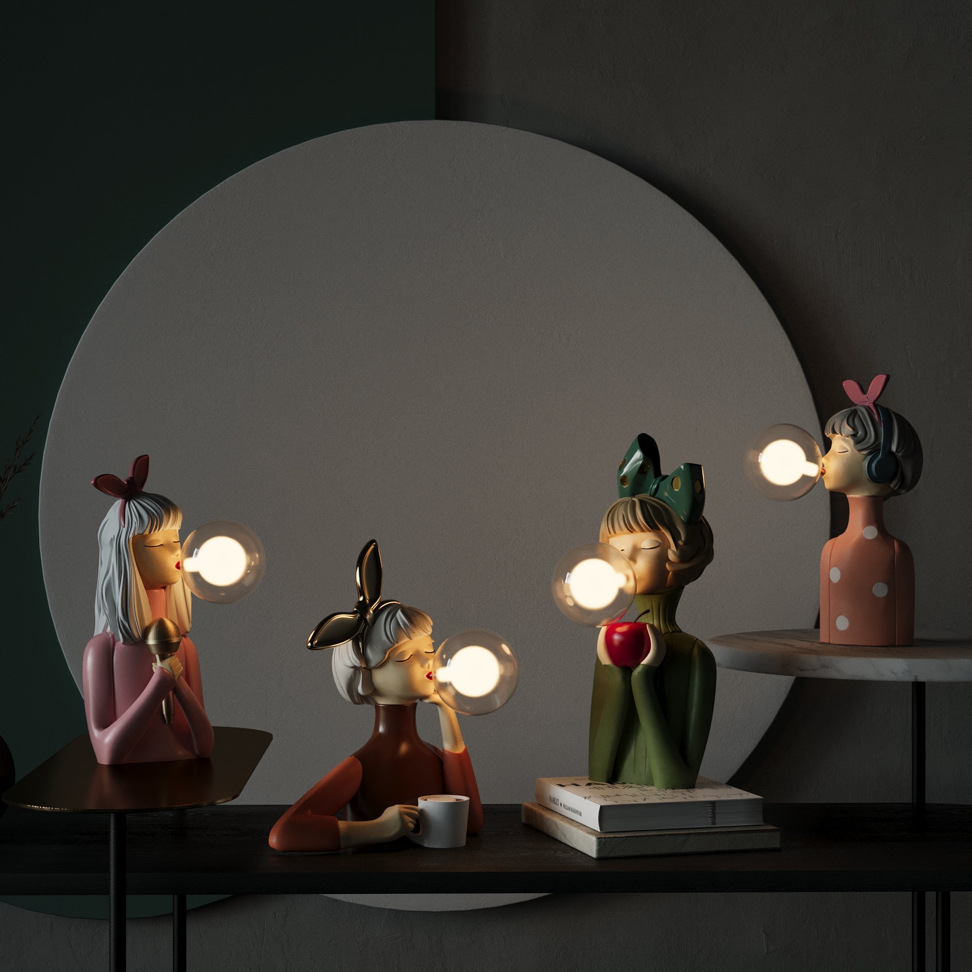 Table Lamp Girl Sculpture Resin Glass Light