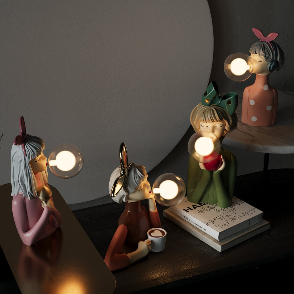 Table Lamp Girl Sculpture Resin Glass Light