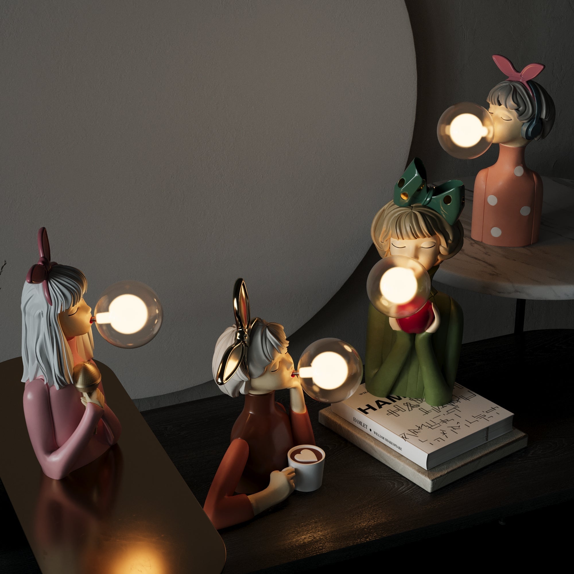 Table Lamp Girl Sculpture Resin Glass Light