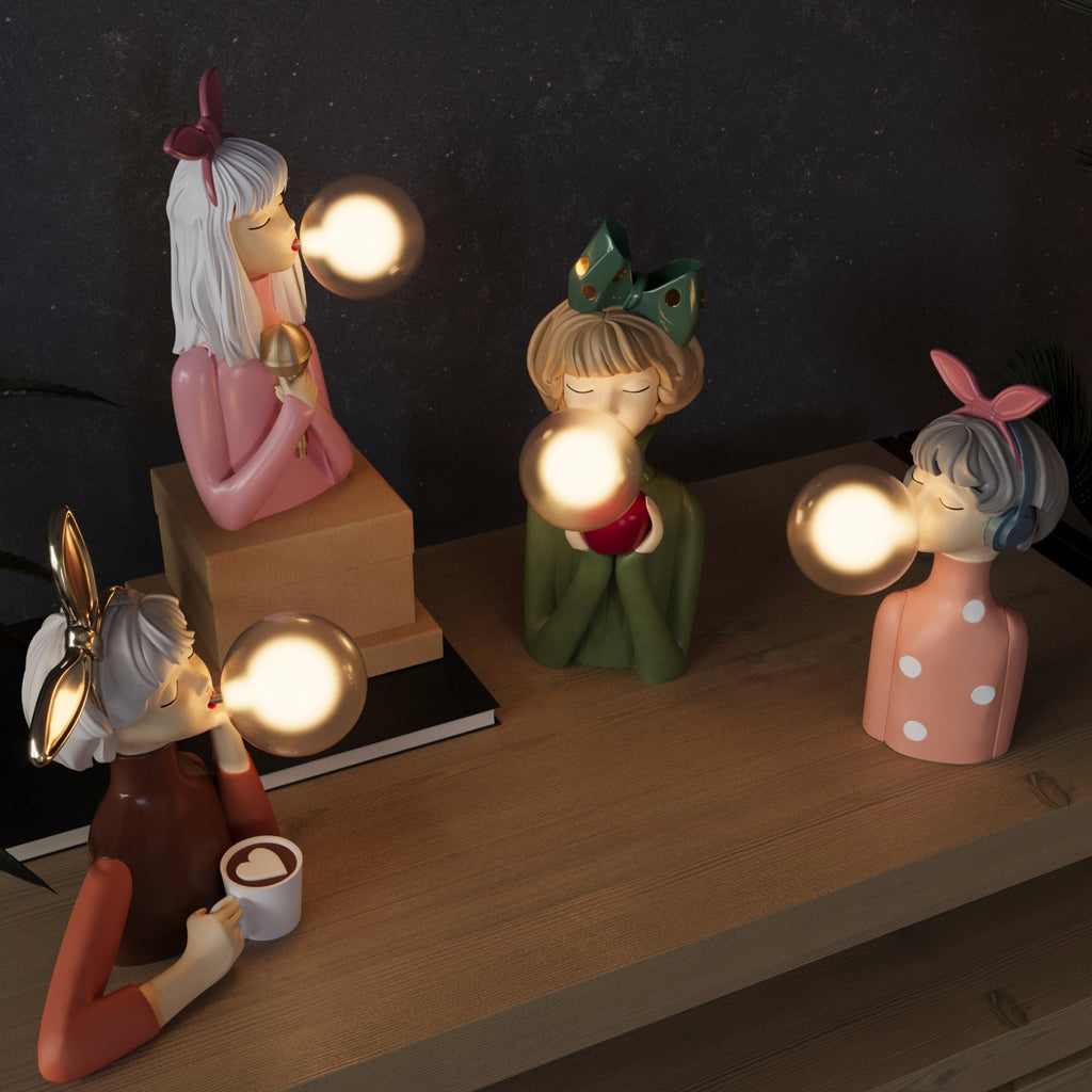 Table Lamp Girl Sculpture Resin Glass Light