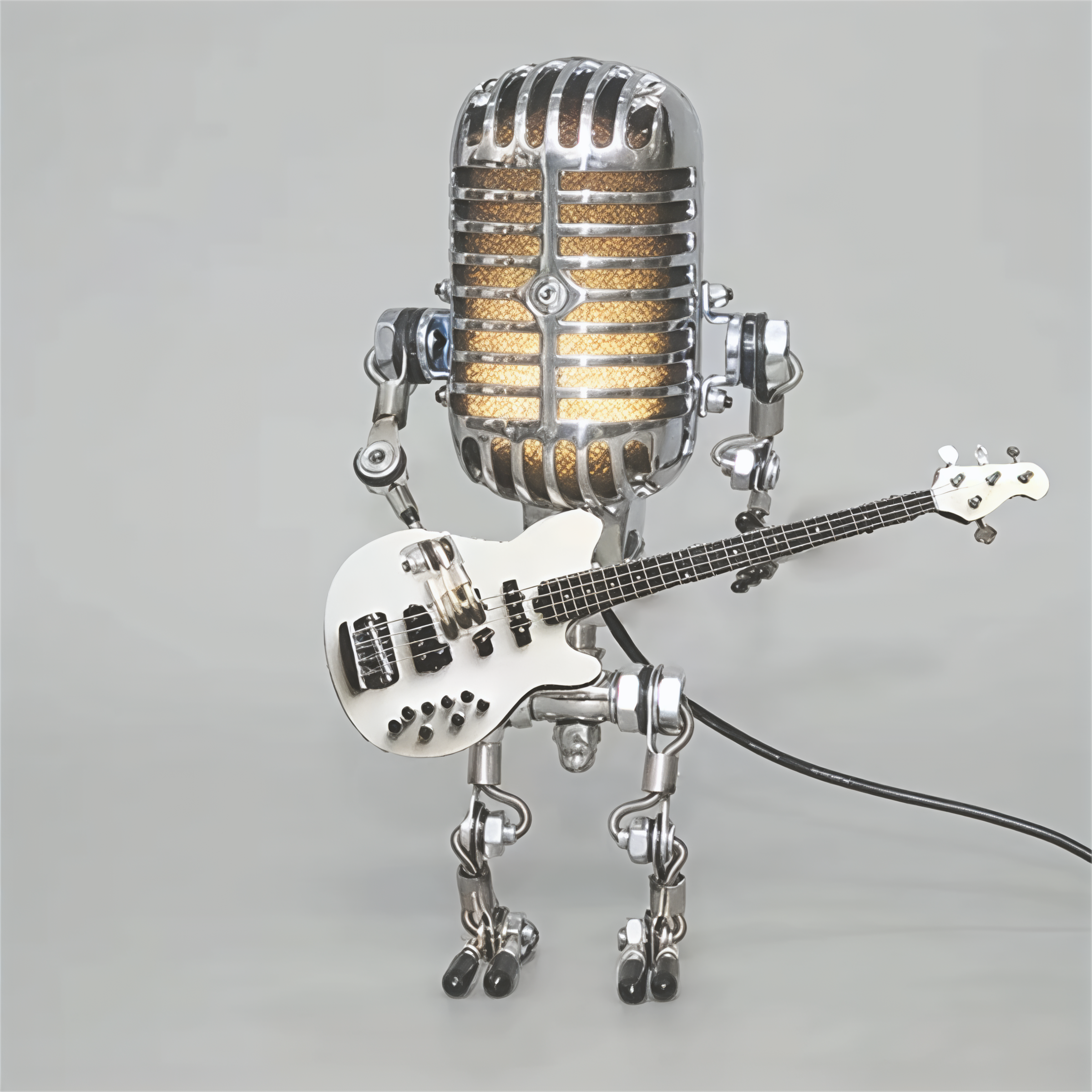 Table Lamp Robot Sculpture Metal Guitar Light